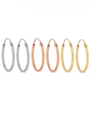 image of Simply Silver Tri-Tone Hoop Earring Set