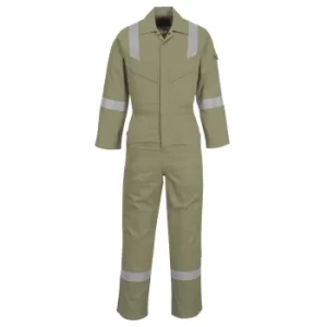 Image of Biz Flame Mens Flame Resistant Super Lightweight Antistatic Coverall Khaki 2XL 32"