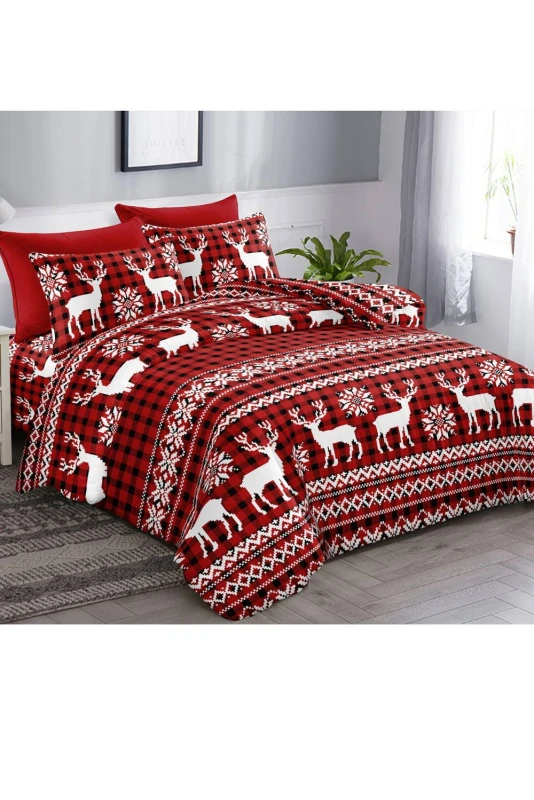 Image of Ezysleep Nordic Stag Christmas Duvet Set in Red Size: King Red