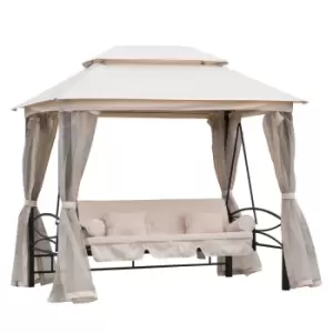 image of Outsunny Outdoor 2-in-1 Convertible Swing Chair Bed 3 Seater Porch W/Nettings