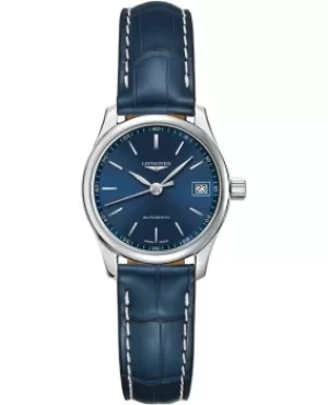 image of Longines Master Collection Automatic 25.5mm Blue Dial Blue Leather Strap Womens Watch L2.128.4.92.0 L2.128.4.92.0