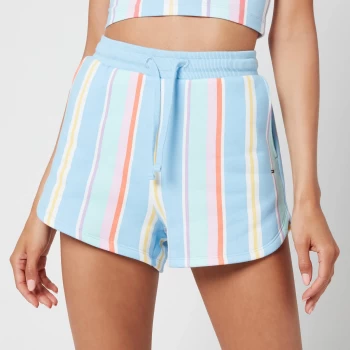 Image of Tommy Jeans Womens TJW Stripe Sweatshorts - Light Powdery Blue Multi - S