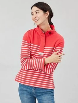 Image of Joules Saunton Casual Half Zip Sweatshirt - Red/Cream, Size 14, Women