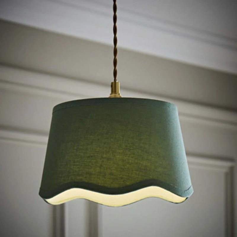 Image of ValueLights ValueLights Mabel Linen Small 20cm Scallop Edge with Trim Lamp Shade with Bulb in Green Green One Size Unisex 5059406069871