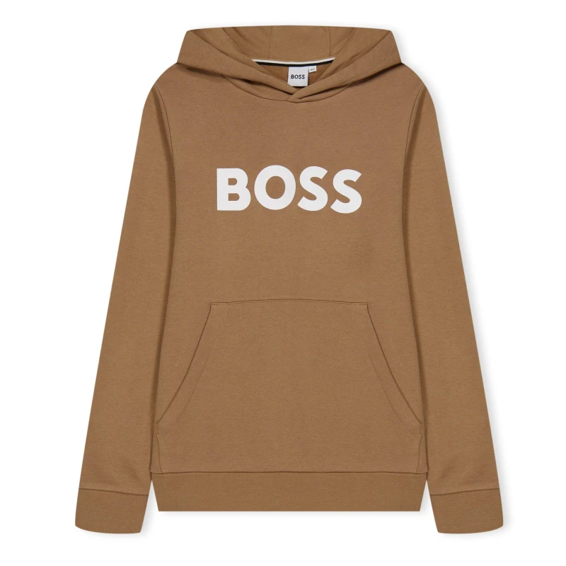 Image of Boss Logo Print Hoodie Juniors - Brown Brown 15 - 16 Years