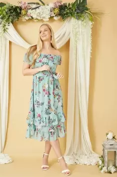 Image of Mint Green Blossom Butterfly Bardot Dress