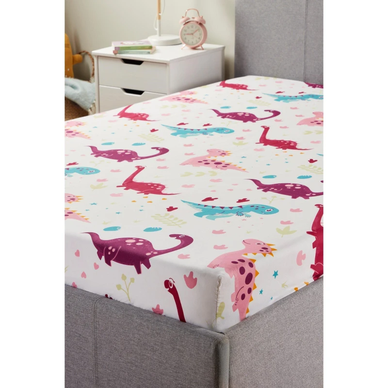 Image of Homelife Dino Footprints Kids Fitted Sheet - Multi Multi Single