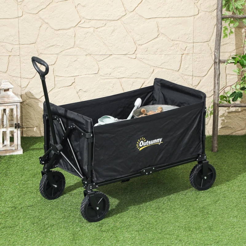 Image of Outsunny Outsunny 120L Folding Collapsible Wagon with Adjustable Handle, Black Jet Black