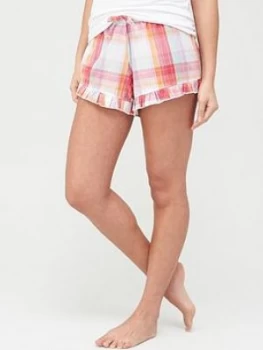 Image of Pour Moi Cotton Check Frill Shorts - Multi, Size 18, Women