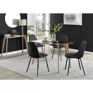 Image of Furniturebox UK - Furniturebox Malmo Rectangular Glass and Wooden Leg Modern Industrial Dining Table & 4 Black Corona Faux Leather Dining Chairs with