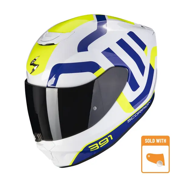 Scorpion Exo-391 Arok White-Blue-Neon Yellow Full Face Helmet Size XS