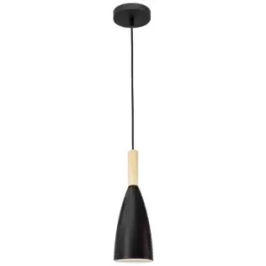 Image of Merano Kimberley Slim Pendant Ceiling Light Black Aluminium Natural Wood Black Fabric Wire LED E14