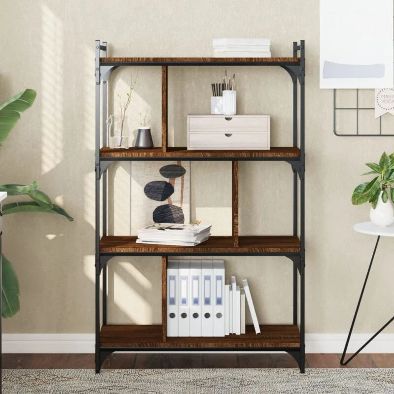 Image of Vidaxl Bookcase 4-tier Brown Oak 76X32X123cm Engineered Wood, Brown 833939