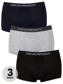 Image of Emporio Armani 3 Pack Cotton Trunks Black/Navy/Grey Size L Men