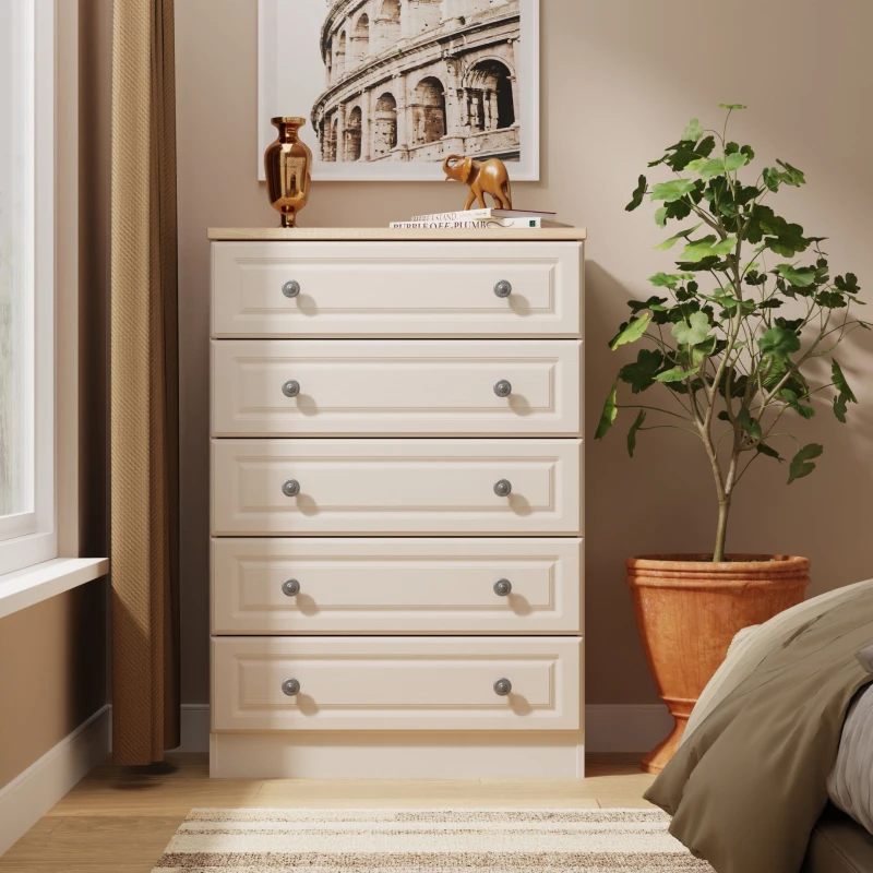 Image of Ready Assembled 2 U Surrey 5 Drawer Chest (Ready Assembled) in Taupe Size: Large Taupe Unisex Large