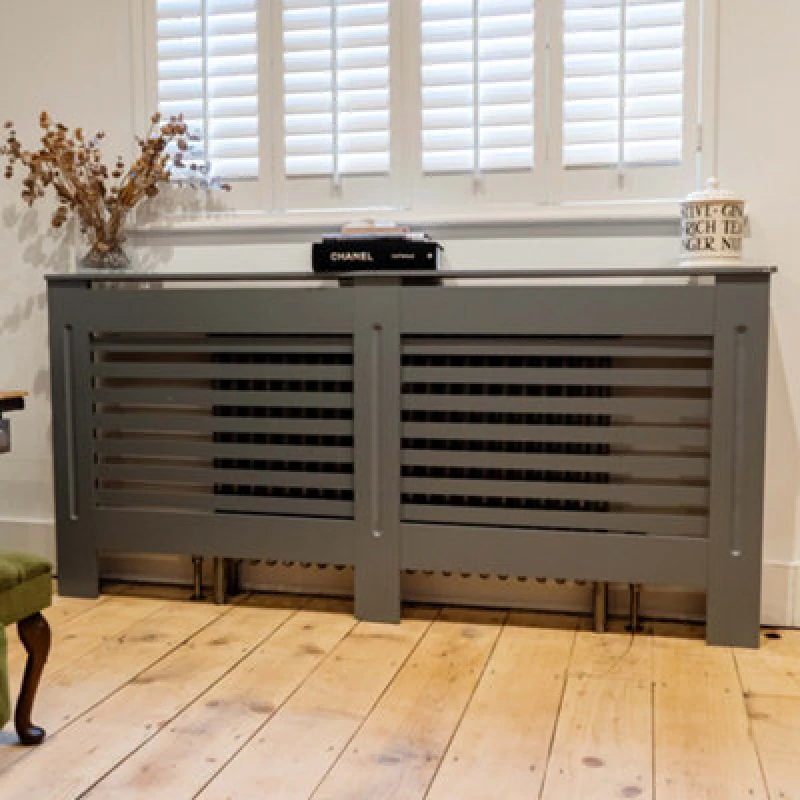 Image of Jack Stonehouse Horizontal Slat Grey Mdf Wooden Radiator Cover - Extra Large - 172Cm (W) X 81.5Cm (H) X 19Cm (D)
