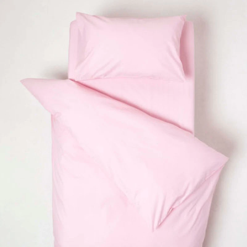 Image of Homescapes Cotton Cot Bed Duvet Cover Set 200 Thread Count Pink