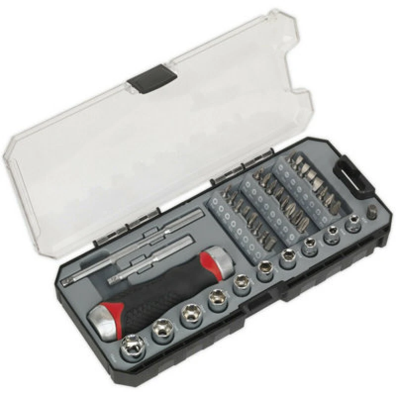 Image of Loops 38 PACK Fine Tooth Ratchet Screwdriver Socket and Bit Set - Comfort Grip Handle Multi