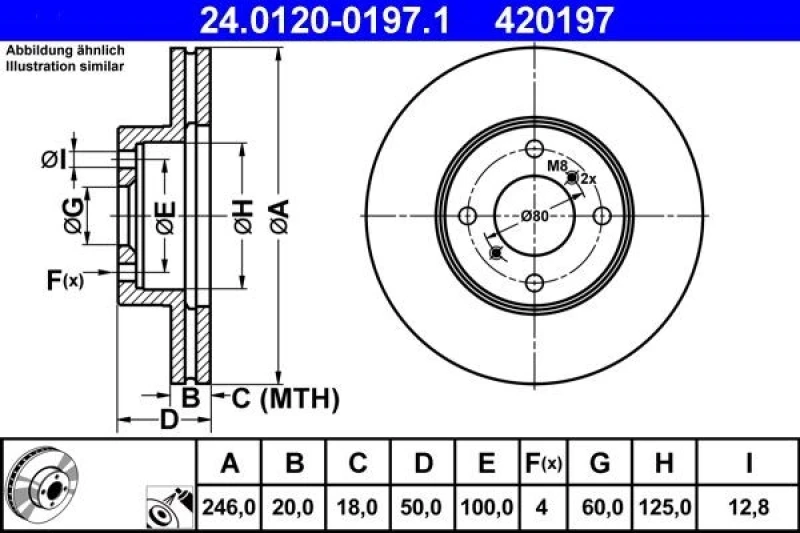 Image of ATE 24.0120-0197.1 Brake disc Vented, Coated Brake Disc (82)