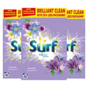 image of 3 x Surf Lavender And Spring Jasmine Laundry Powder 45 Washes - 2.25Kg