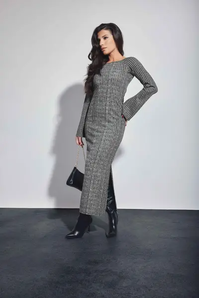 image of PixieGirl Petite Twist Back Midi Dress Mid Grey