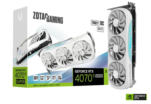 image of Zotac Nvidia RTX 4070 Ti SUPER Trinity OC White Edition 16GB GDDR6 Graphics Card