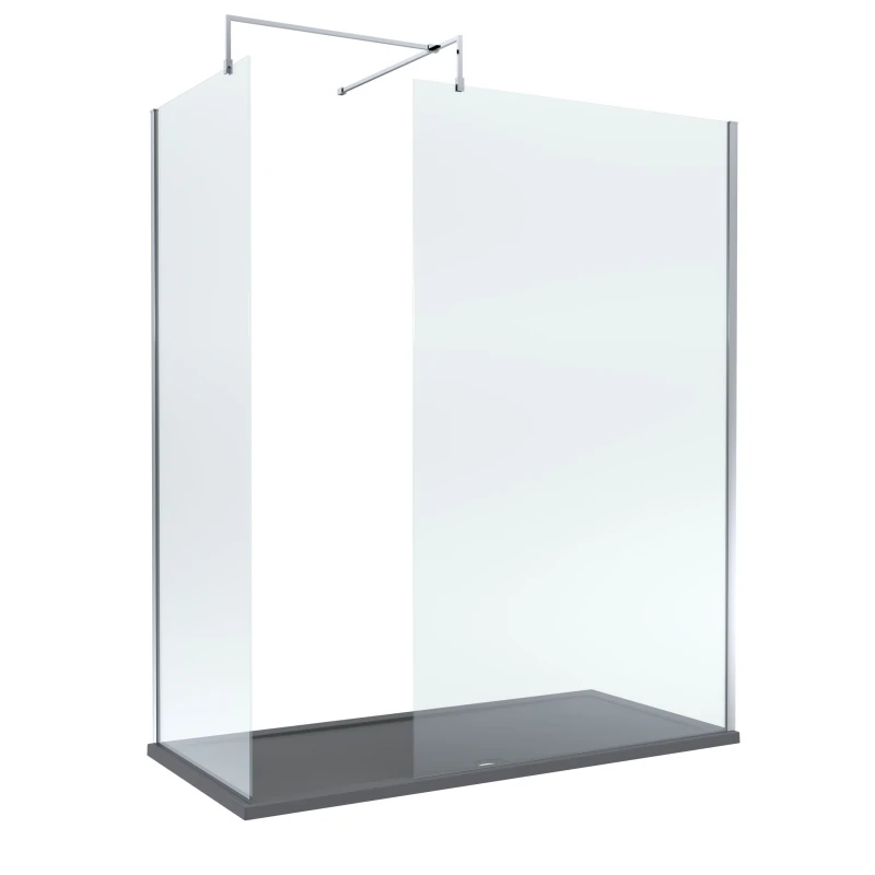 Image of Balterley 8mm Glass Wetroom Screens Chrome and Slate Grey Tray 1700 x 900mm Grey