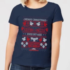 Image of National Lampoon Merry Christmas Knit Womens Christmas T-Shirt - Navy - L