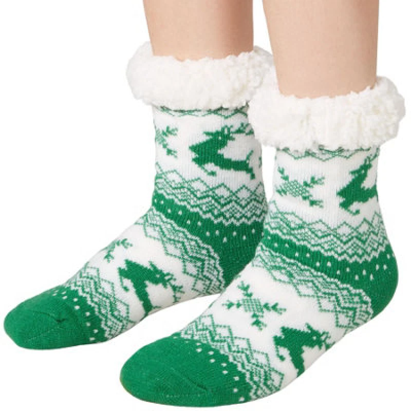 Image of Tectake Fluffy Socks With Reindeer Motif Green/white 35-38 - 303486