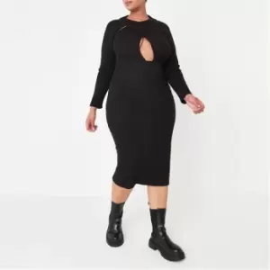 image of Missguided Cross Front Ls Rib Midaxi Dress - Black