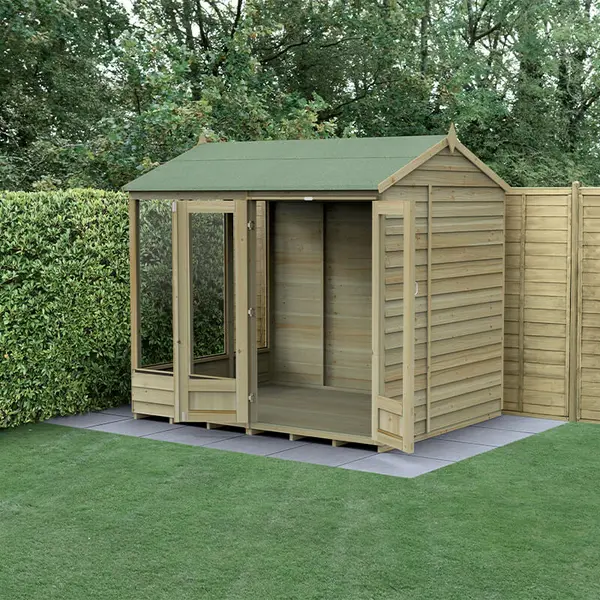 image of 8' x 6' Forest 4Life 25yr Guarantee Double Door Reverse Apex Summer House (2.42m x 1.99m)