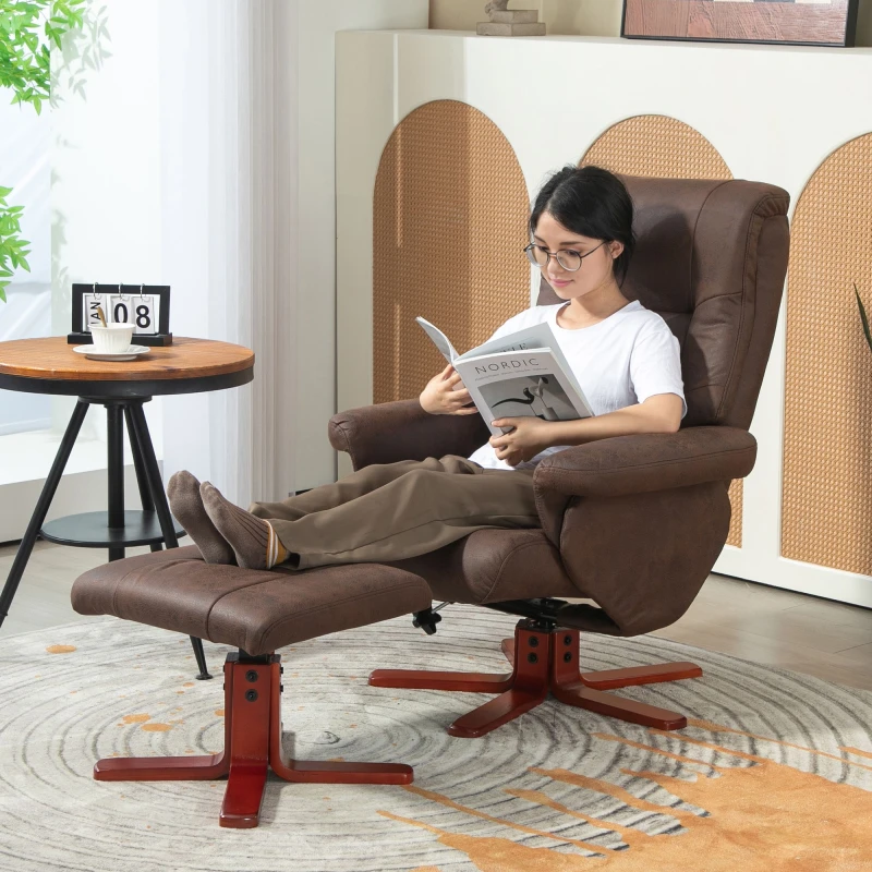 Image of HOMCOM Brown Recliner Chair with Footstool - Backrest Adjustable - Armchair - Dark brown TJ Hughes 5061025017270