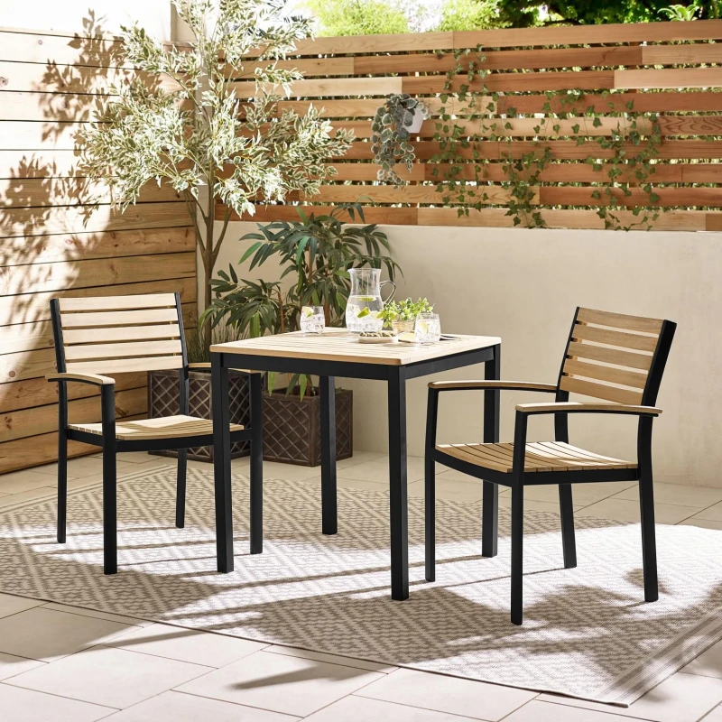 Image of FurnitureboxUK FurnitureboxUK Malva 2 Seater Wolid Wood Outdoor Dining Set in Black One Size Unisex 5056784304860