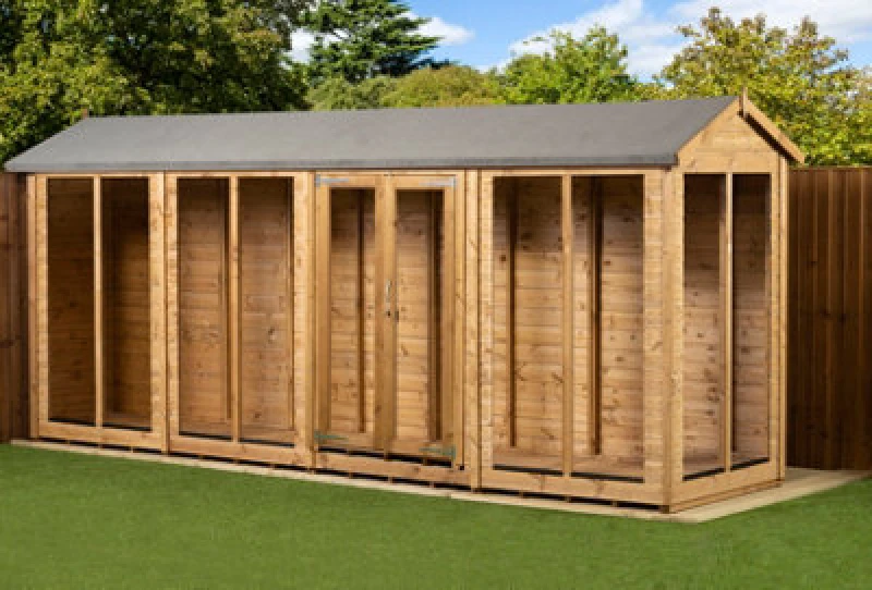 Image of Empire Sheds Empire Apex Summerhouse 4X16 Dipped Treated Tongue And Groove Wooden Garden Shed Double Door (4' X 16' / 4ft X 16ft) (4X16)