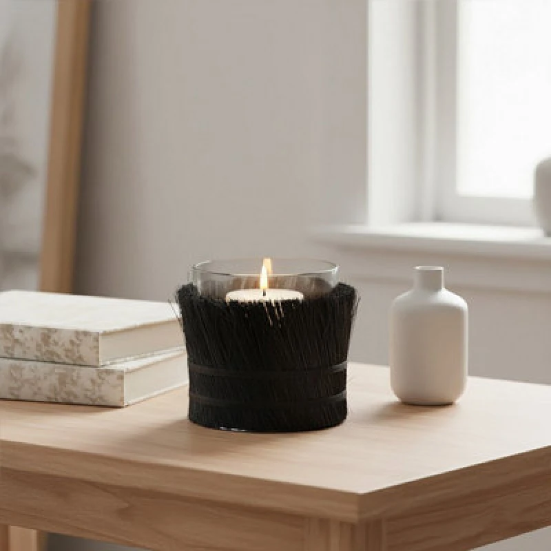 Image of Orsina Modern Black Candle Holder, Coastal Styled Small Candle Holder, Natural Black And Round Glass Candle Holder