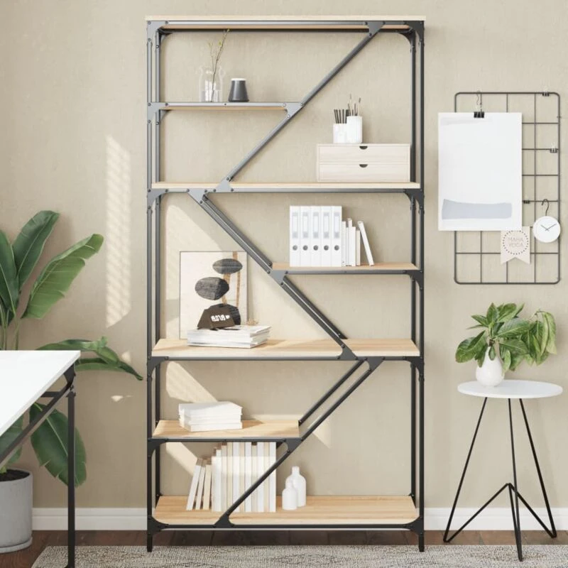 Image of VIDAXL Vidaxl - Bookshelf Sonoma Oak 91x36x176cm Engineered Wood and Steel 835415