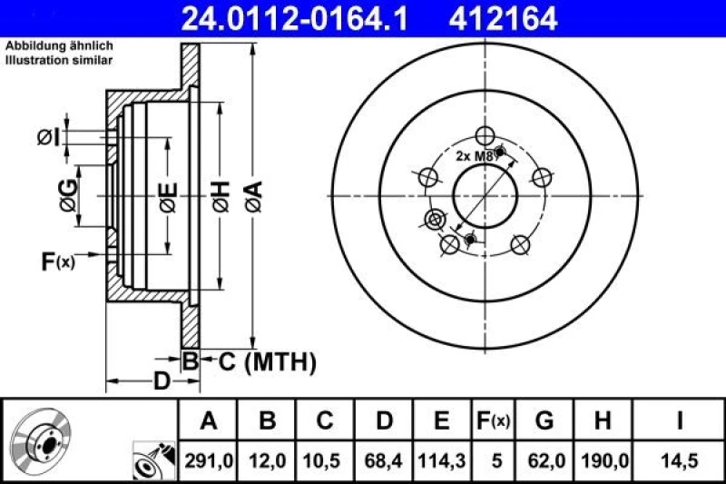 Image of ATE 24.0112-0164.1 Brake disc solid, Coated Brake Disc (82)