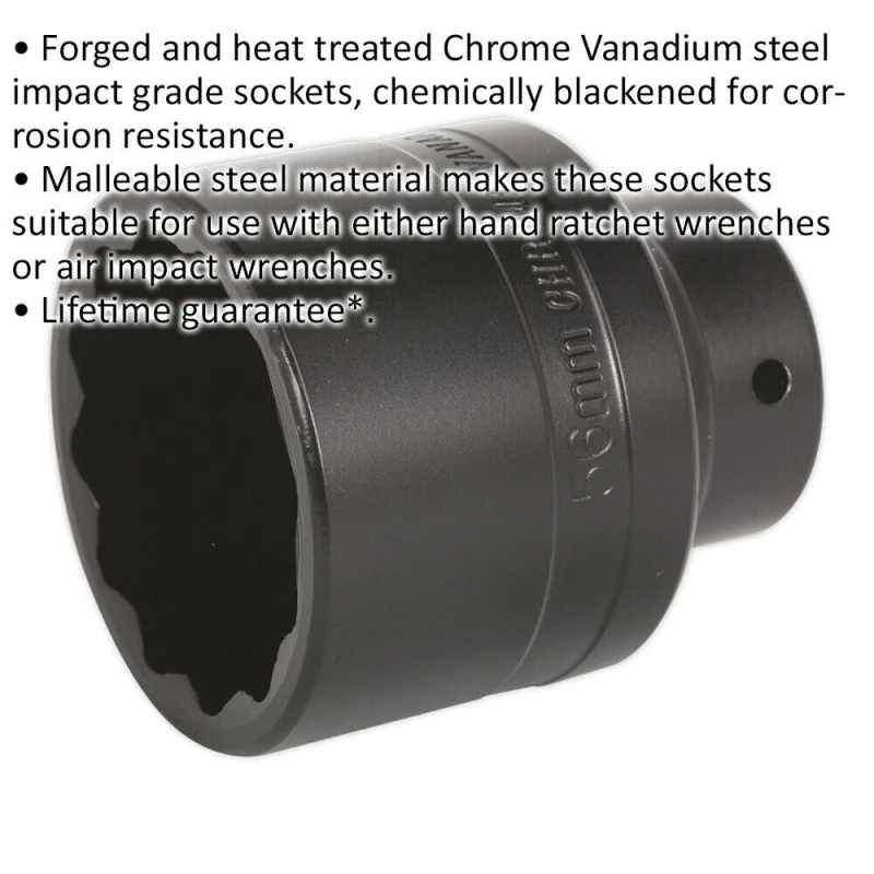 Image of Loops 56mm 12 Point Bi-Hex DEEP Impact Socket - 3/4" Sq Drive For Ford Transit Hub Nut Multi