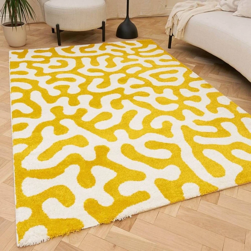 Image of THE RUGS Joli Abstract Pattern Soft & Dense Pile Living Room & Bedroom Rug in Yellow Size: 80cm x 150cm Yellow Unisex 80cm x 150 cm