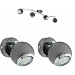 Image of Quad Ceiling Spot Light & 2x Matching Wall Lights Black Nickel Adjustable Shade