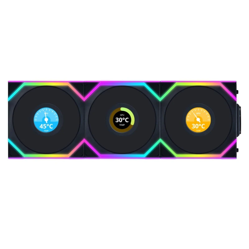 Image of Lian Li UNI SL WIRELESS LCD RGB 120mm Fan Triple Pack - Black