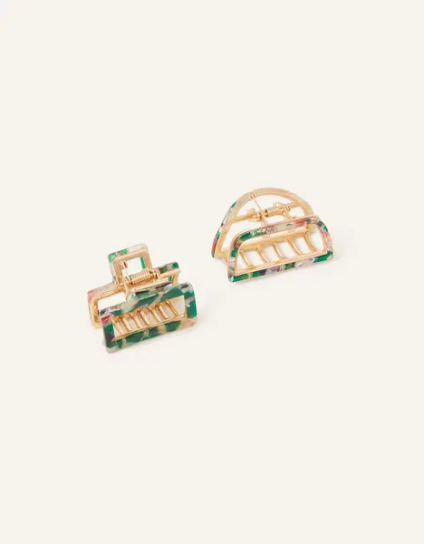 image of Accessorize Metal Resin Claw Clips Set of Two Green