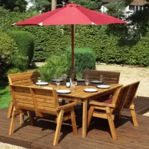 image of 8 Seater Square Table Set with 4 x Benches - Burgundy Accessory Set - Burgundy Accessory Set