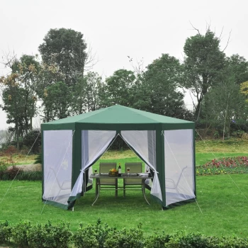 image of Outsunny Hexagon Netting Gazebo-White/Green