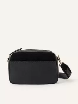 image of Accessorize Leather Stitch Detail Camera Bag, Black, Women