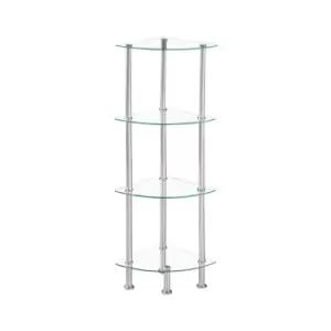 image of Modernique Glass Shelf 4 Tier Storage Unit, Corner In Clear Glass With Chrome Stand