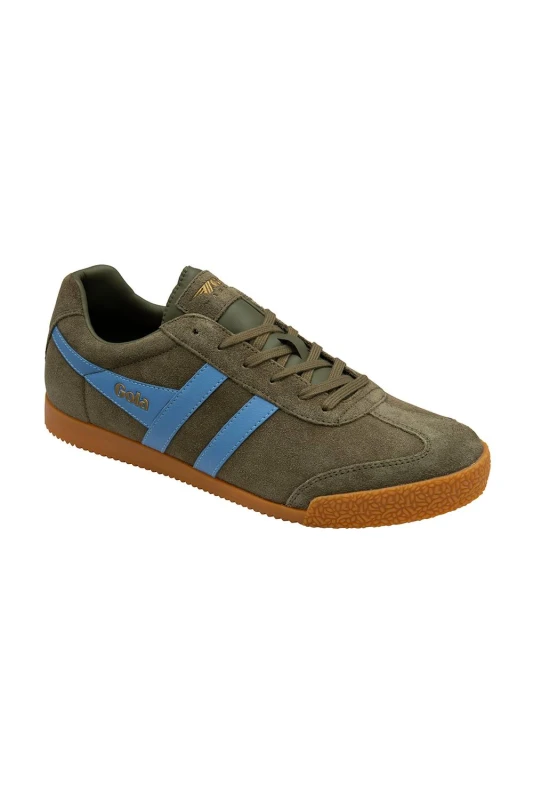 Image of Gola Classics Mens 'Harrier' Suede Lace-Up Trainers in Khaki Size: 7 Khaki Male 7