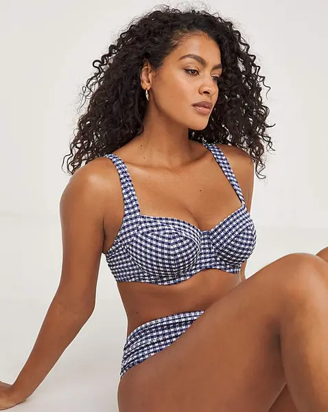 Image of Panache Panache Olivia Full Cup Wired Bikini Top Navy Gingham Female 32J LO95221