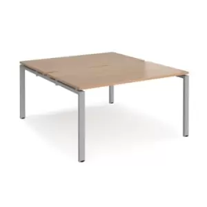 Image of Bench Desk 2 Person Starter Rectangular Desks 1400mm Beech Tops With Silver Frames 1600mm Depth Adapt