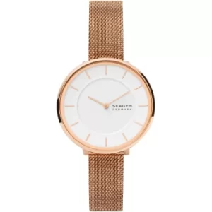 Image of Skagen Gitte Two-Hand Rose Gold-Tone Stainless Steel Mesh Watch